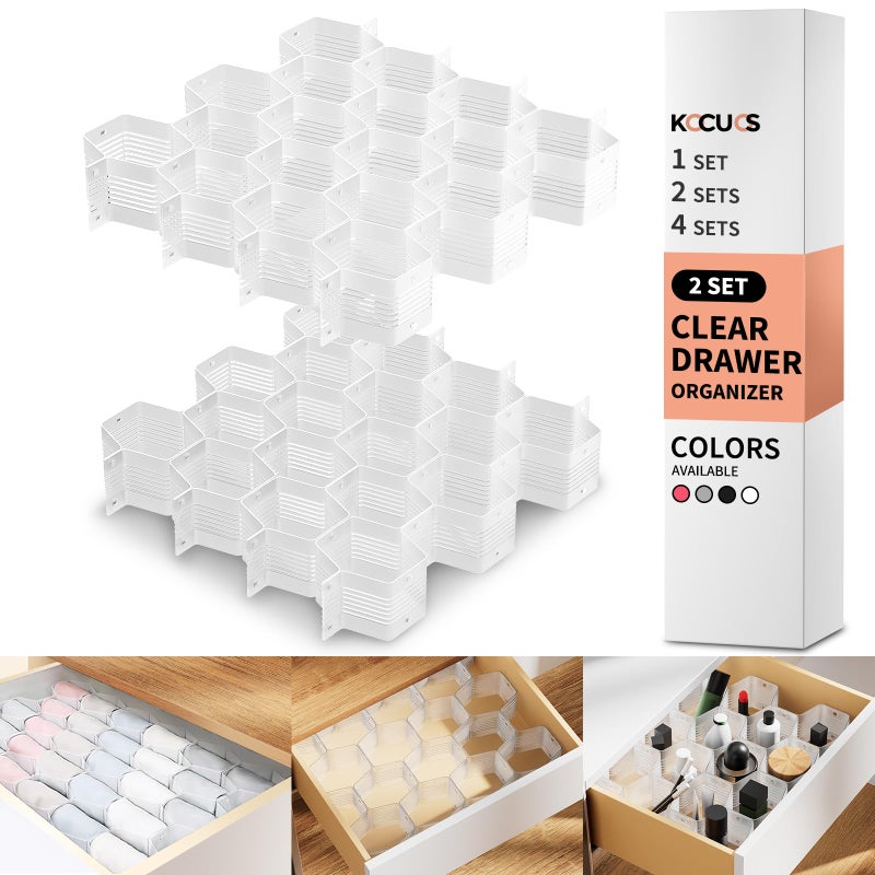 Kocuos Honeycomb Separator Adjustable Drawer Organizer Divider for Underwear BeltScarf Socks Organizer White2pcs