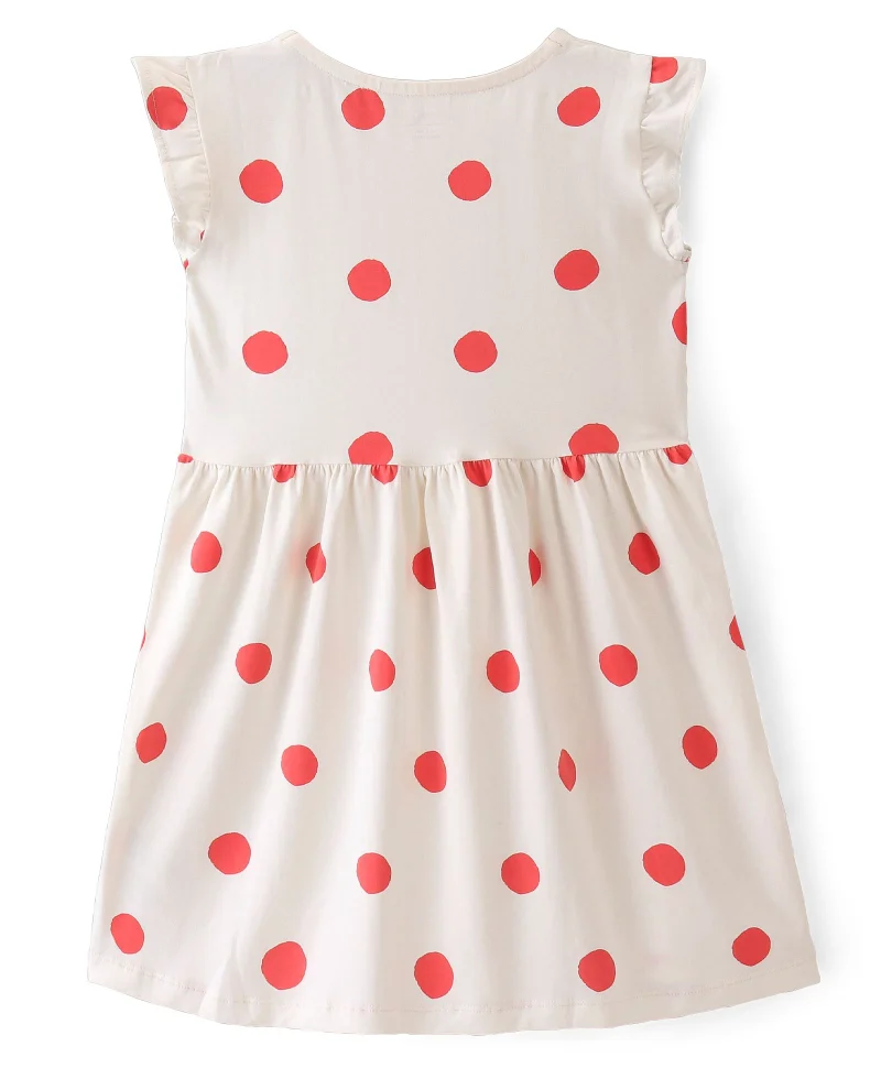 Primo Gino Primo Gino Cotton Blend Frill Sleeves Dress With Polka Dot Print - Ivory