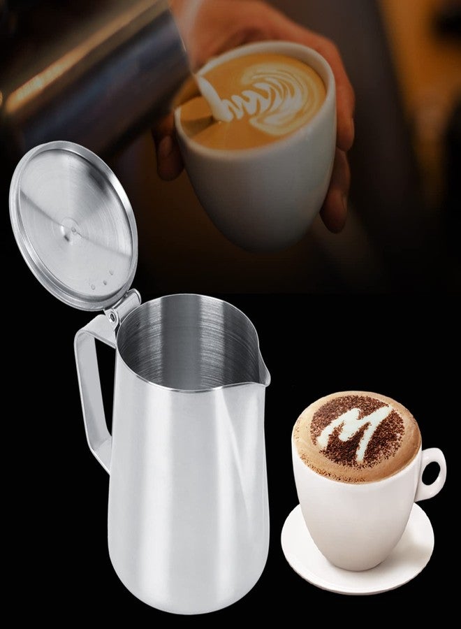 DEWIN Milk Frother Cup with Lid 350ML Milk Frothing Pitcher Milk Steamer Cup Latte Art Pitcher Stainless Steel Jug Coffee Creamer Container Creamer Dispenser with Lid for Latte Coffee Art - Image 2