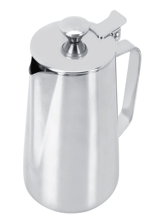 DEWIN Milk Frother Cup with Lid 350ML Milk Frothing Pitcher Milk Steamer Cup Latte Art Pitcher Stainless Steel Jug Coffee Creamer Container Creamer Dispenser with Lid for Latte Coffee Art - Image 1