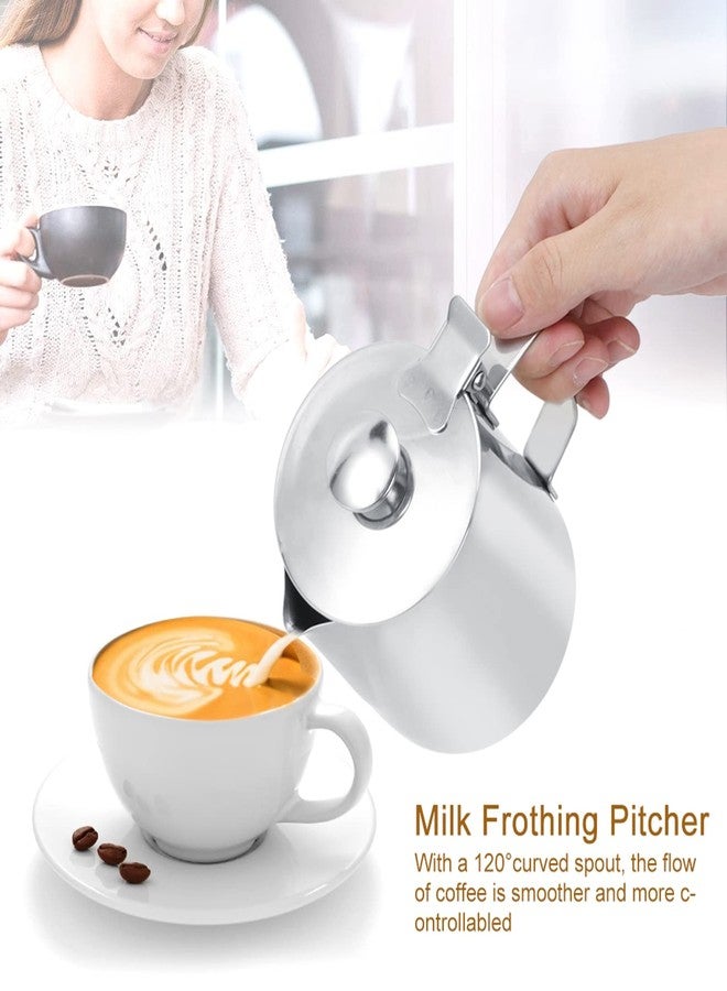 DEWIN Milk Frother Cup with Lid 350ML Milk Frothing Pitcher Milk Steamer Cup Latte Art Pitcher Stainless Steel Jug Coffee Creamer Container Creamer Dispenser with Lid for Latte Coffee Art - Image 5