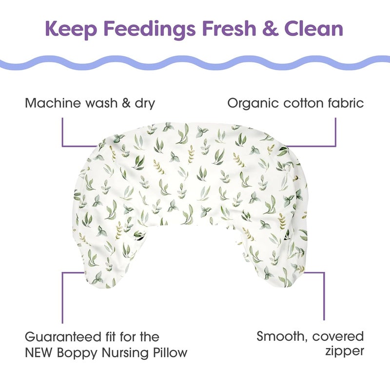 Boppy Nursing Pillow Cover Organic Green Leaves Single Cover EasyOn Slipcover with Gentle 100 Organic Cotton Fabric for The Redesigned Nursing Pillow - Image 3