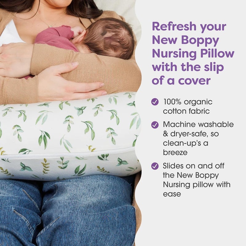 Boppy Nursing Pillow Cover Organic Green Leaves Single Cover EasyOn Slipcover with Gentle 100 Organic Cotton Fabric for The Redesigned Nursing Pillow - Image 2