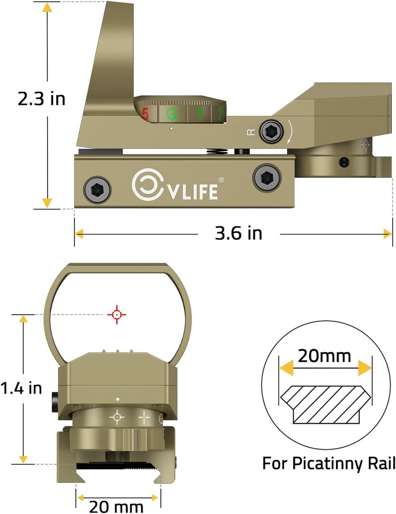 CVLIFE 1X22X33 Red Green Dot Gun Sight Scope Reflex Sight with 20mm Rail - Image 5
