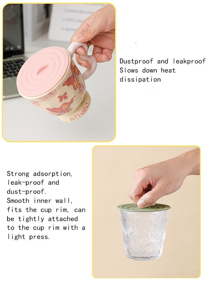 KANGLI 4 Pcs Design Silicone Cup Lids, Food Grade Silicone Cup Covers, Airtight Universal Cup Lids, Dust-Proof, Food-Safe Lids for Mugs, Tea and Coffee Cups, Colorful Universal Cup Lids, Reusable Silicone Cup Lids for Drinks - Image 2
