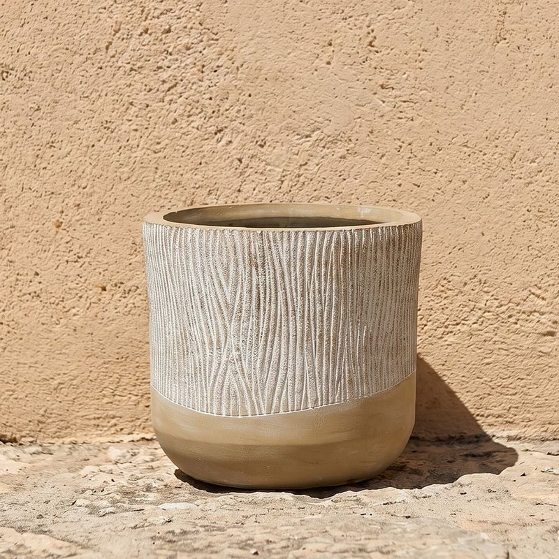 DANUBE HOME Fibre Clay Pots Sand Drift B - 31X31X29 Cm, Multi Color, Artful Pot, Mgo ,For Displaying Flowers, Herbs, Shrubs, Ornamental Plants - Image 1