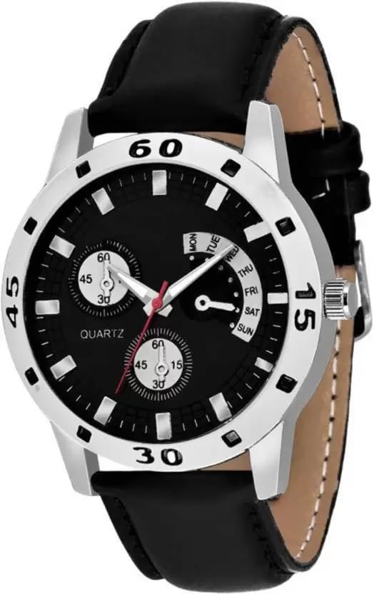 Acnos® Premium Black Color Leather Dial Strap Analog Wrist Watch for Men Boy Watch Pack of 1 - Image 5