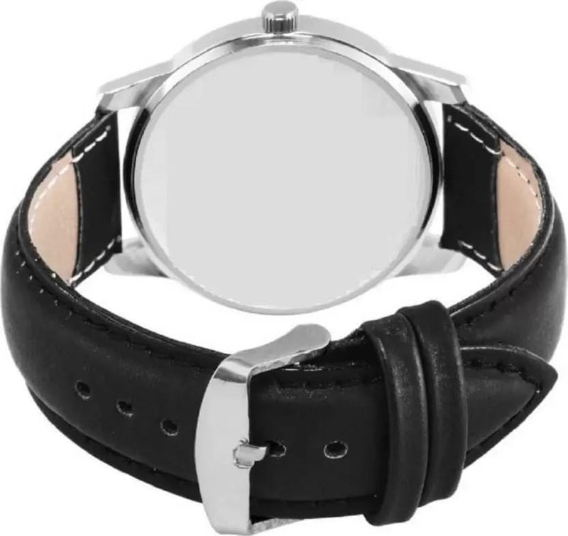 Acnos® Premium Black Color Leather Dial Strap Analog Wrist Watch for Men Boy Watch Pack of 1 - Image 3