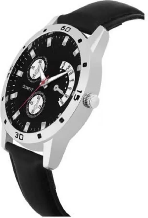 Acnos® Premium Black Color Leather Dial Strap Analog Wrist Watch for Men Boy Watch Pack of 1 - Image 2
