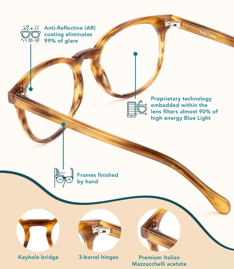 Felix Gray – Roebling Blue Light Blocking Computer Glasses (Amber Toffee) - Image 4