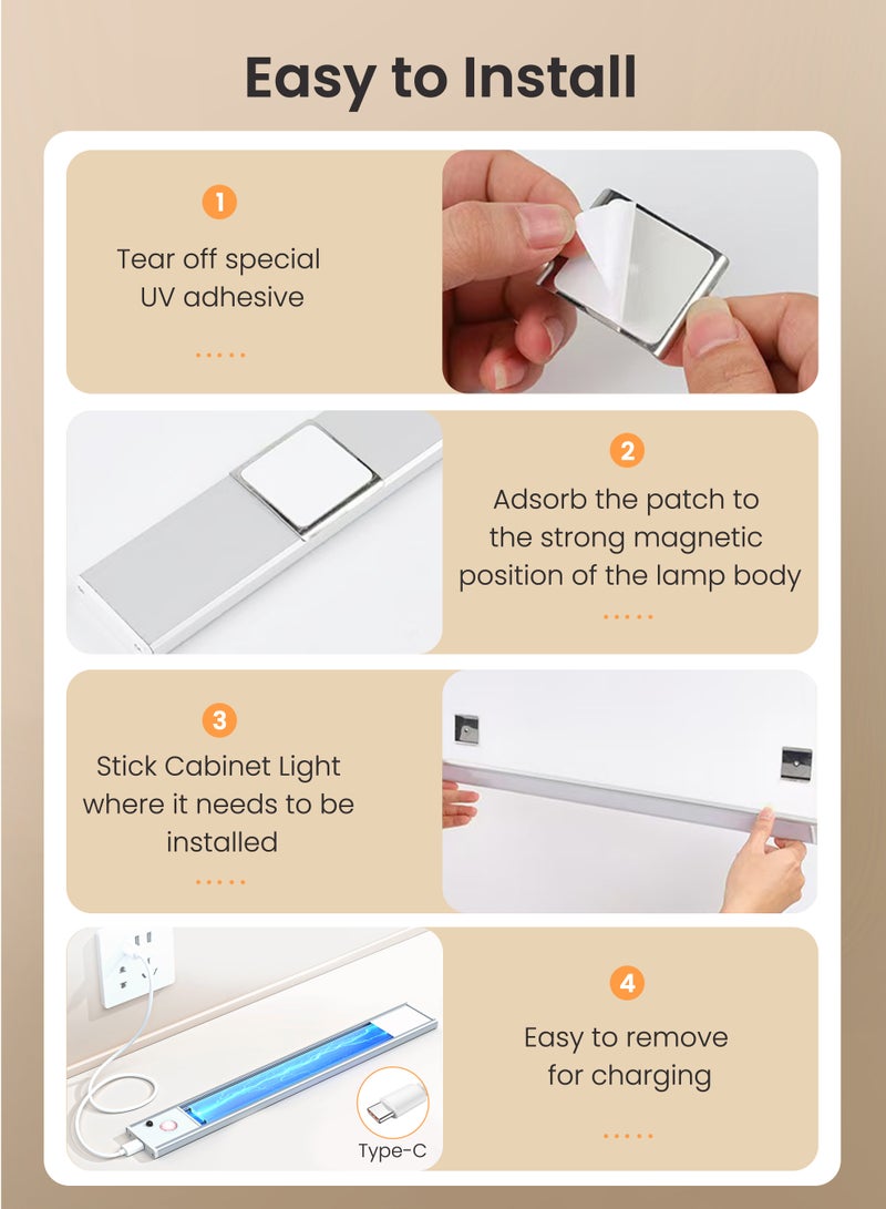 نكومي مصباح خزانة LED بطول 30 سم مع جهاز تحكم عن بعد، مصباح LED مغناطيسي قابل لإعادة الشحن أسفل الخزانة، مصابيح مستشعر حركة قابلة لإعادة الشحن، 3 درجات حرارة ملونة، مصابيح خزانة LED لاصقة إضاءة قابلة لإعادة الشحن أسفل شريط الإضاءة - Image 3