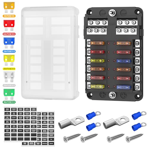 DaierTek 12 Way Fuse Block, 12 Volt Blade Fuse Block with LED Indicator 12 Circuit Fuse Box 12V ATO/ATC Marine Fuse Panel 24V with Waterproof Cover Fuse Terminals for Automotive Boat Car RV - Image 1