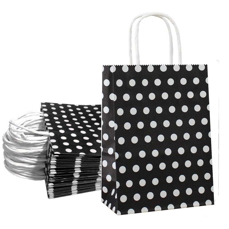 Aakriti Paper Rakhi Gift Bags with Handles Polka Dot Paper Party Favor Bags for Kids Birthday Baby Shower Wedding Festivals Holiday Party Gift Bags Polka Dot Black (10 x8x3 Inch Pack of 25, Black) - Image 1