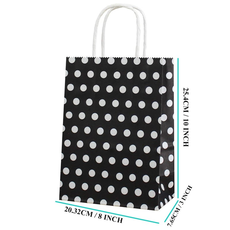 Aakriti Paper Rakhi Gift Bags with Handles Polka Dot Paper Party Favor Bags for Kids Birthday Baby Shower Wedding Festivals Holiday Party Gift Bags Polka Dot Black (10 x8x3 Inch Pack of 25, Black) - Image 3