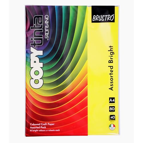 BRUSTRO Copytinta Mixed Bright Colour Craft Paper| A4 Size | 80 GSM | Pack of 40 Sheets (10 colors x 4 sheets)|Double Side Colored, Ideal for Origami, Scrapbooking, Making Card, DIY Art & Craft. - Image 1