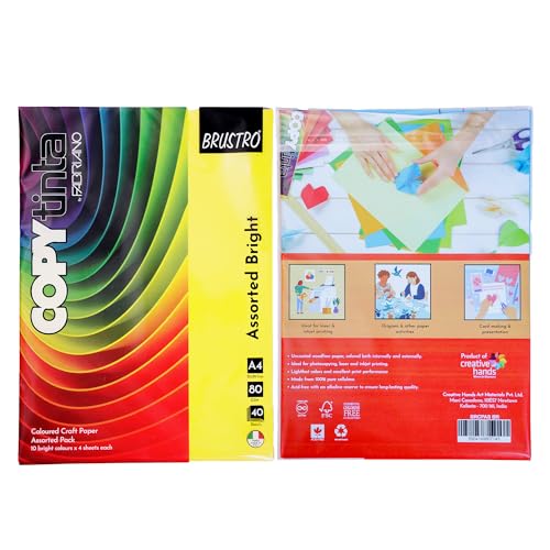 BRUSTRO Copytinta Mixed Bright Colour Craft Paper| A4 Size | 80 GSM | Pack of 40 Sheets (10 colors x 4 sheets)|Double Side Colored, Ideal for Origami, Scrapbooking, Making Card, DIY Art & Craft. - Image 3