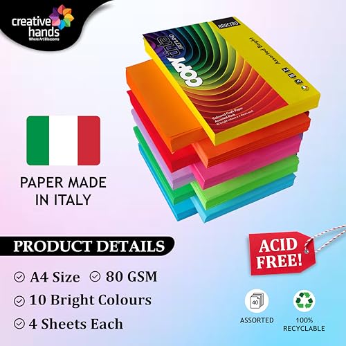 BRUSTRO Copytinta Mixed Bright Colour Craft Paper| A4 Size | 80 GSM | Pack of 40 Sheets (10 colors x 4 sheets)|Double Side Colored, Ideal for Origami, Scrapbooking, Making Card, DIY Art & Craft. - Image 5