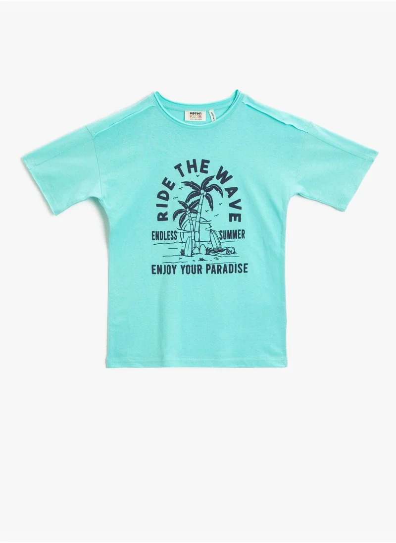 كوتون Printed T-Shirt Crew Neck Short Sleeve Cotton