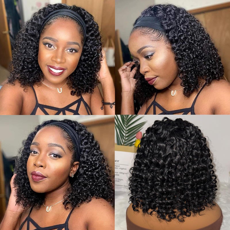 Aisaide Headband Wig Kinky Curly Black Headband Wigs for Black Women Natural Black None Lace Front Curly Wave Half Hair Wear and Go Glueless Wig - Image 3