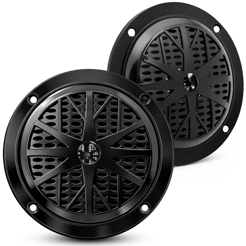 Pyle 4 Inch Dual Marine Speakers - Waterproof and Weather Resistant Outdoor Audio Stereo Sound System with Polypropylene Cone, Cloth Surround and Low Profile Design - 1 Pair - PLMR41B (Black) - Image 1