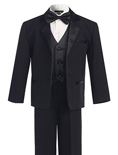 OLIVIA KOO Boy's Perfect Fit Classic Tuxedo Suit with No Tail, Black Two Button, 7 - Image 2