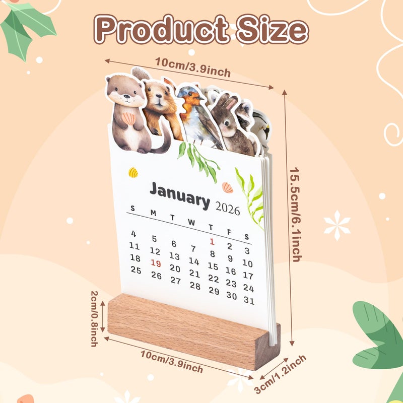 Yopyame Mini Desk Calendar 2026-12PCS 3.9" x 6.1" 12 Monthly Mini Academic Year Calendar with Wood Stand, January to December 2026, Wildlife Animal Design Office Desk Calendars for New Year Gifts - Image 2