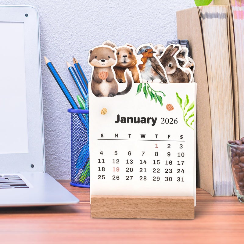 Yopyame Mini Desk Calendar 2026-12PCS 3.9" x 6.1" 12 Monthly Mini Academic Year Calendar with Wood Stand, January to December 2026, Wildlife Animal Design Office Desk Calendars for New Year Gifts - Image 5