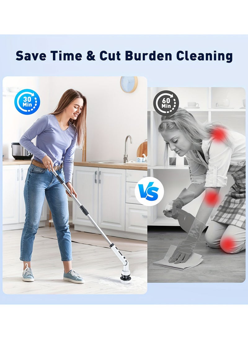 EzzySo فرشاة تنظيف كهربائية متعددة الوظائف لوازم منزلية مع مقبض قابل للتعديل فرشاة كهربائية دوارة لاسلكية لتنظيف الحمام والمطبخ والمرحاض مع 9 رؤوس فرشاة قابلة للتبديل - Image 5