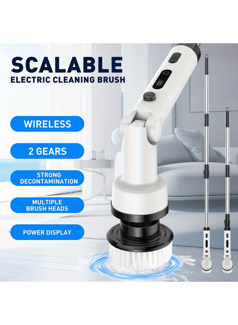 EzzySo فرشاة تنظيف كهربائية متعددة الوظائف لوازم منزلية مع مقبض قابل للتعديل فرشاة كهربائية دوارة لاسلكية لتنظيف الحمام والمطبخ والمرحاض مع 9 رؤوس فرشاة قابلة للتبديل - Image 3