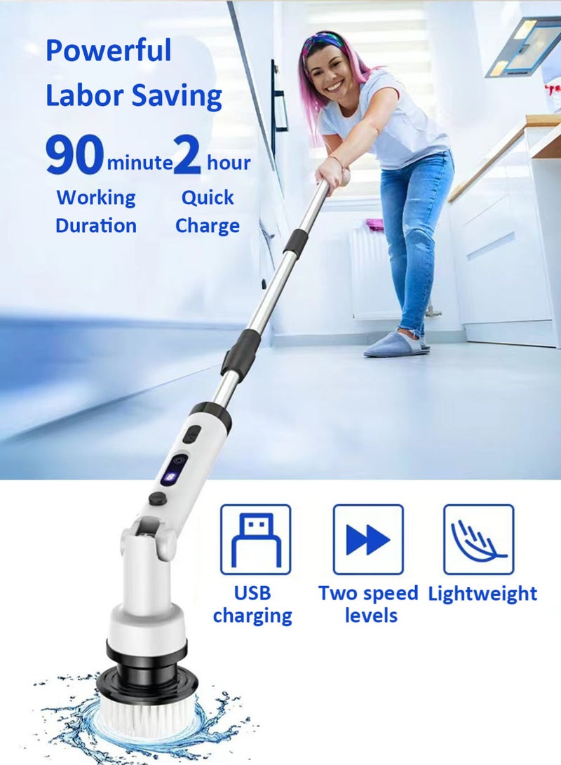 EzzySo فرشاة تنظيف كهربائية متعددة الوظائف لوازم منزلية مع مقبض قابل للتعديل فرشاة كهربائية دوارة لاسلكية لتنظيف الحمام والمطبخ والمرحاض مع 9 رؤوس فرشاة قابلة للتبديل - Image 2