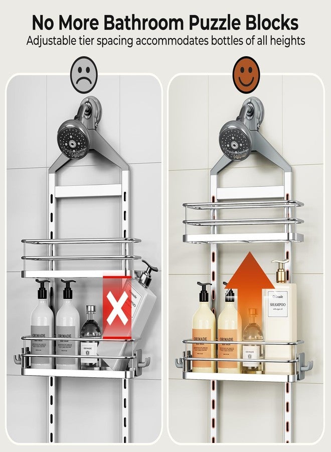 Orimade Aluminum Hanging Shower Caddy Over Head, Adjustable Bathroom Shelf with Hooks, Anti-Slip Rustproof Organizer Storage Rack Basket, Silver, 3 Tier - Image 5