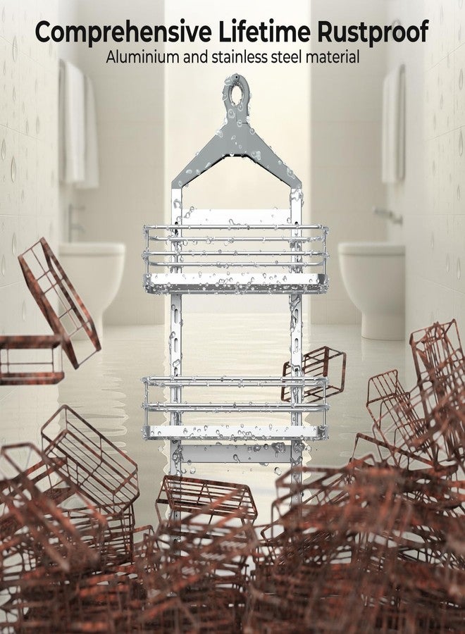 Orimade Aluminum Hanging Shower Caddy Over Head, Adjustable Bathroom Shelf with Hooks, Anti-Slip Rustproof Organizer Storage Rack Basket, Silver, 3 Tier - Image 3