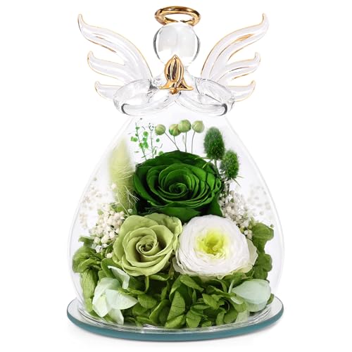Bessol Birthday Valentines Day Gifts for Her Women Mom Preserved Roses in Glass Angel Figurines Fresh Flowers for Delivery Forever Flowers Eternal Rose for Grandma Sister Wife Daughter - Image 1