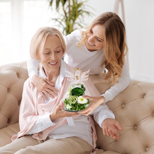 Bessol Birthday Valentines Day Gifts for Her Women Mom Preserved Roses in Glass Angel Figurines Fresh Flowers for Delivery Forever Flowers Eternal Rose for Grandma Sister Wife Daughter - Image 4