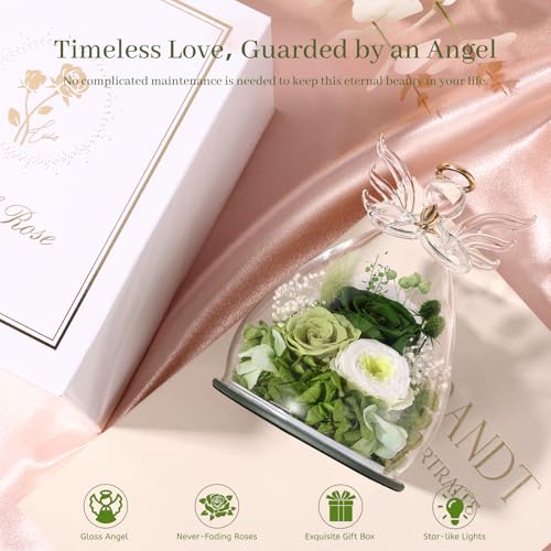 Bessol Birthday Valentines Day Gifts for Her Women Mom Preserved Roses in Glass Angel Figurines Fresh Flowers for Delivery Forever Flowers Eternal Rose for Grandma Sister Wife Daughter - Image 3