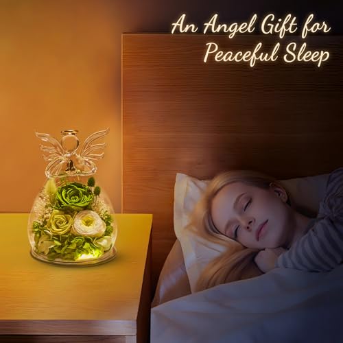 Bessol Birthday Valentines Day Gifts for Her Women Mom Preserved Roses in Glass Angel Figurines Fresh Flowers for Delivery Forever Flowers Eternal Rose for Grandma Sister Wife Daughter - Image 5