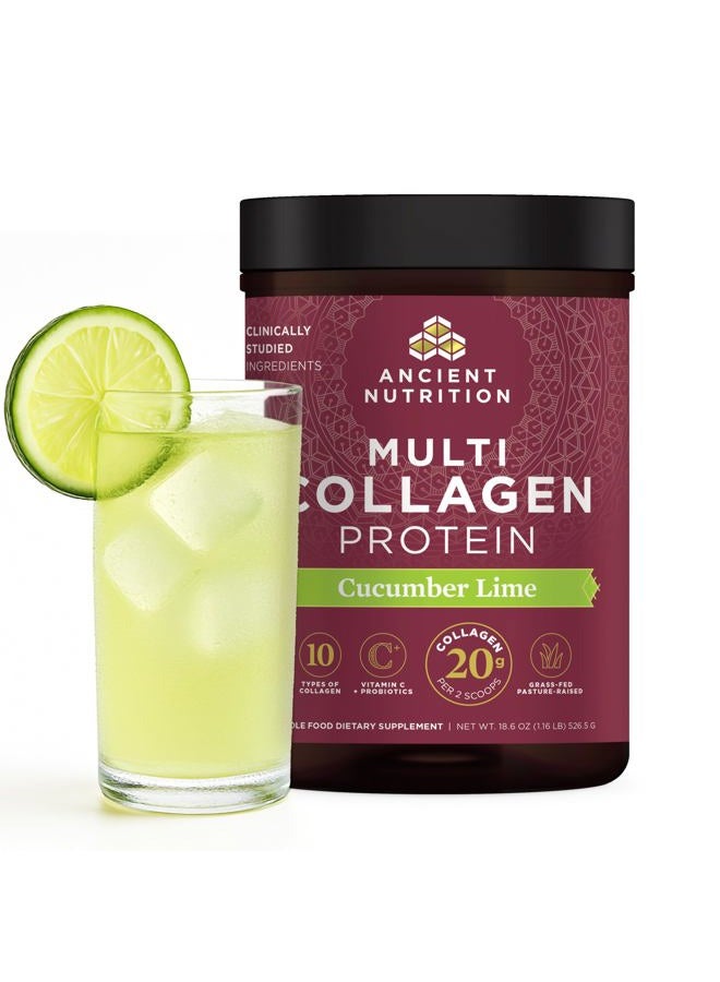 Ancient Nutrition Collagen Powder Protein, Multi Collagen Protein, Cucumber Lime, Hydrolyzed Collagen Peptides Supports Skin and Nails, Joint Supplement, 18.6oz - Image 1