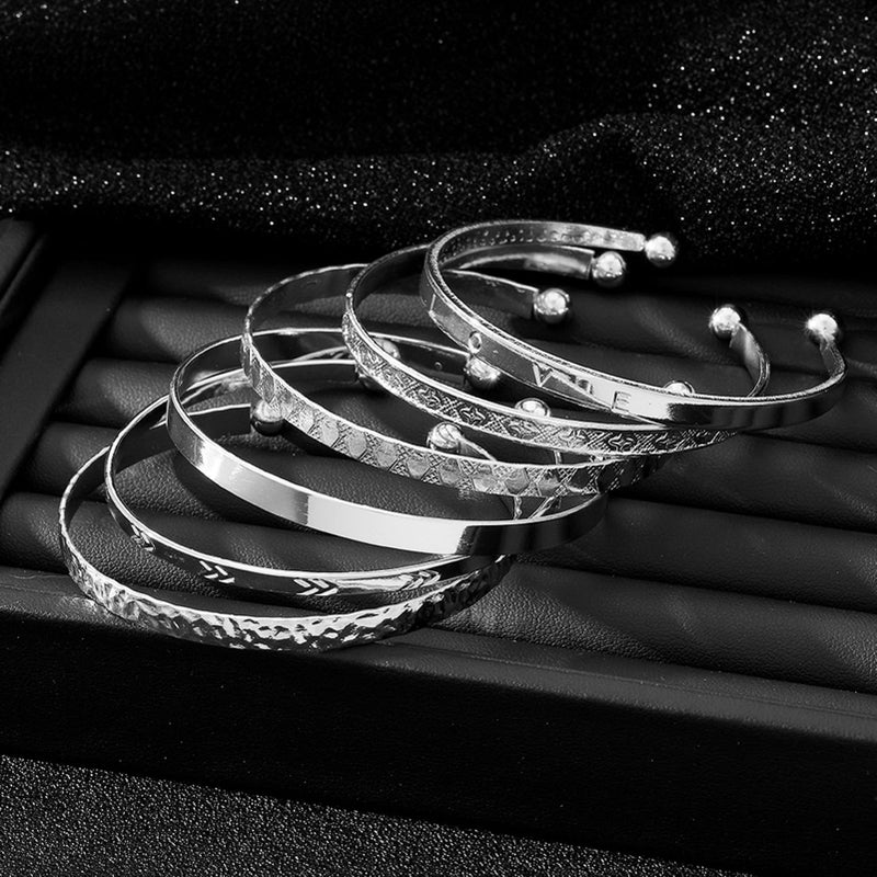 17IF Silver Bangle Bracelet Pack For Women 14k Plated Stack Cuff Bracelets Set Trendy Boho Textured Indian Punk Chunky Cable Smooth Bangles Elegance Minimalist Jewelry Gift - Image 5