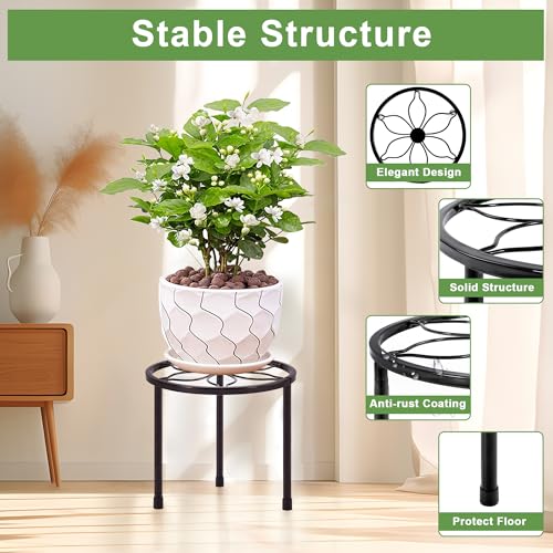 VECELO Metal Plant Stands Set of 5, Multiple Heavy Duty Flower Pot Stand, Round Plant Holder, Black - Image 4