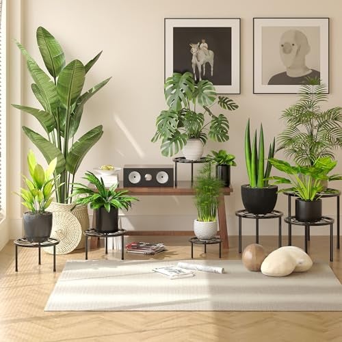 VECELO Metal Plant Stands Set of 5, Multiple Heavy Duty Flower Pot Stand, Round Plant Holder, Black - Image 2