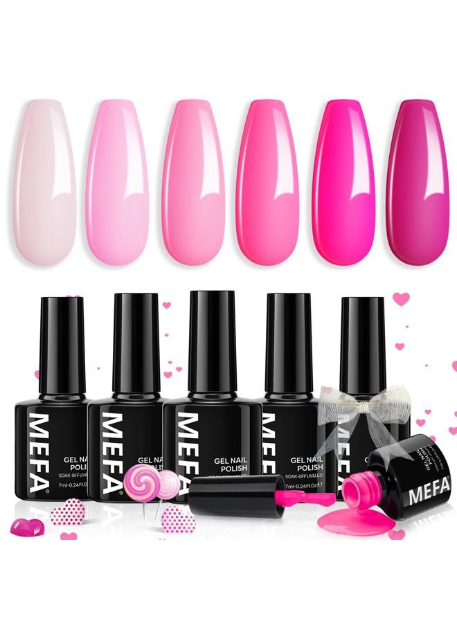 MEFA Pink Gel Nail Polish Set 6 Colors, Hot Pink Shades Spring Neon Light Bright Magenta Electric Tones Craze Nail Art Design at Home DIY Easter Decorations Manicure Kit Gifts for Women - Image 1