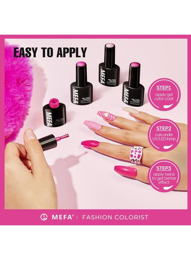 MEFA Pink Gel Nail Polish Set 6 Colors, Hot Pink Shades Spring Neon Light Bright Magenta Electric Tones Craze Nail Art Design at Home DIY Easter Decorations Manicure Kit Gifts for Women - Image 5