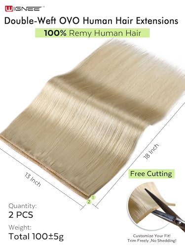 WIGNEE Double Butterfly Glueless Weft Hair Extensions Human Hair 2 PCS Real Remy Human Hair 18 Inches Beaded Weft Human Hair Extensions Blonde Color for women613 - Image 3