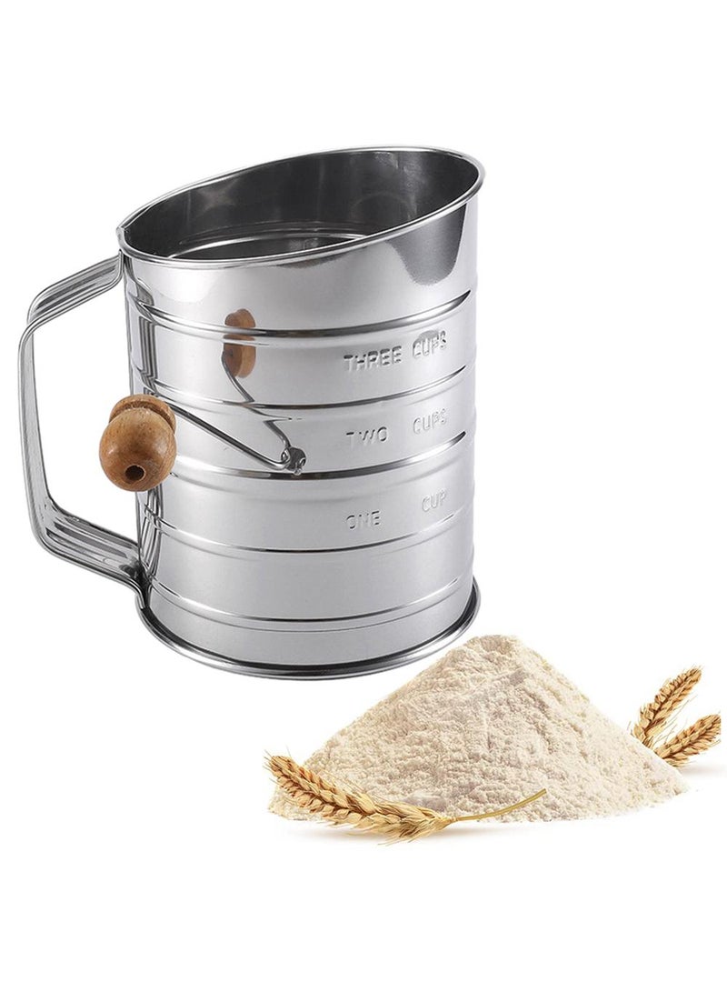 Sweet seven منخل دقيق فعال للخبز | يدوي دوار بشبكة دقيقة | هيكل من الفولاذ المقاوم للصدأ | تنقية سريعة للكعك والتوابل | محرك حلقي للقوام - Image 1