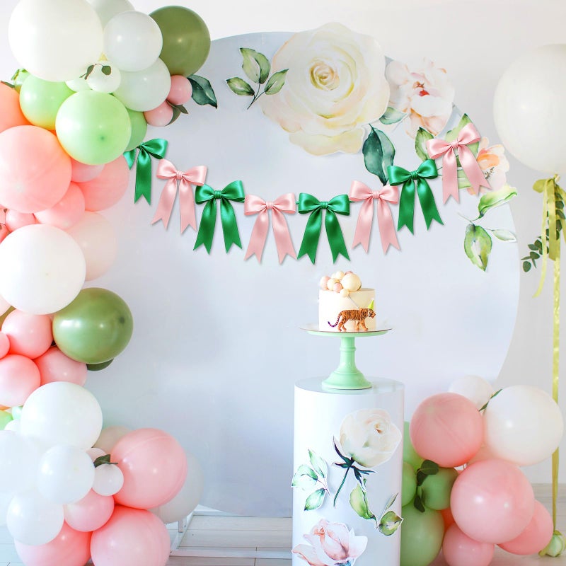 EONSUI 2 Strings of 16PCS Pink&Green Bow Garlands Banner Wicked Party Decoration,Pre-Strung Satin Ribbon Ornaments for Birthday,Bachelorette Party,Wedding,Engagement,Baby Shower,Graduation Decor,Anniversary - Image 5