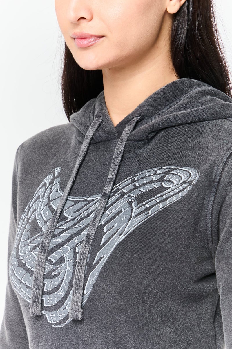DIESEL Women Graphic Print Long Sleeve Hoodie, Grey - Image 3