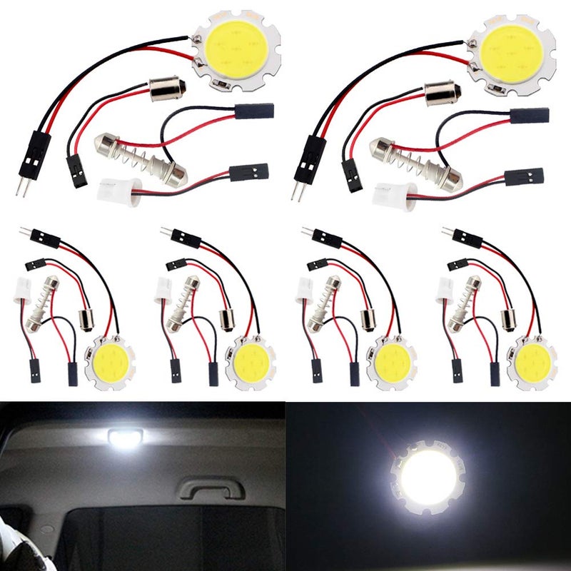 YM EBright YM E-Bright 6-Pack Cool White COB 6-SMD Led Panel Dome Light Auto Car Reading Map Light Bulb DC 12V With T10 / BA9S / Festoon Adapters - Image 1