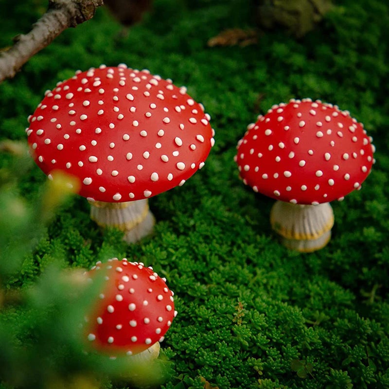 OwMell Glow in The Dark Mushroom, Set of 3 Mushroom Decor Decorations for Garden Yard, Mushroom Tree Decorations Outdoor, Mushroom Statue Figurines, Fairy Garden Decor Accessories - Garden Stakes - Image 3