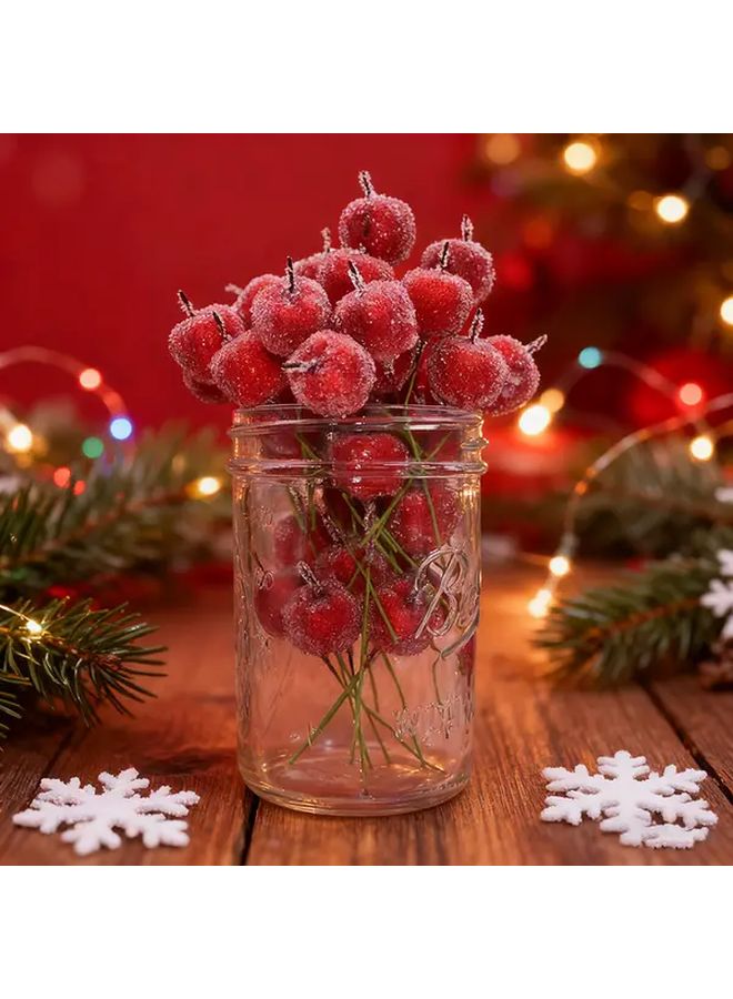 10pcs Mini Artificial Holly Berries Red Christmas Wreath Decorations - Image 2