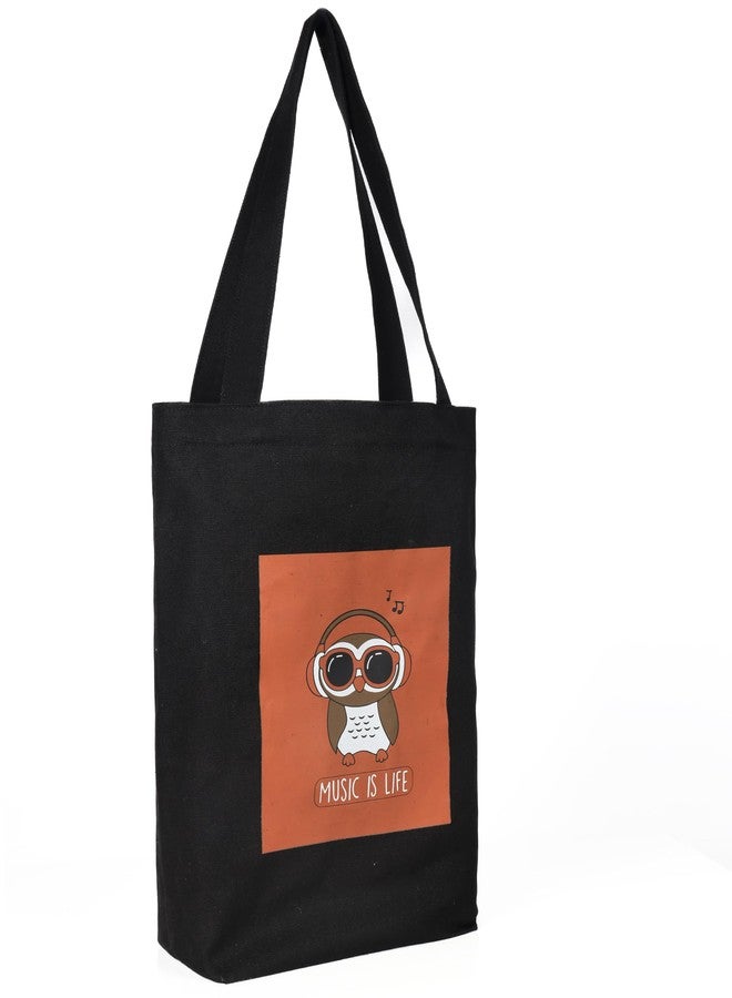 JUTEKA Canvas Tote Bag, College Bag for Girls with zip, Organic Cotton Tote Bag for Travel, Beach Shopping Bags for Women (Owl (Black)) - Image 4